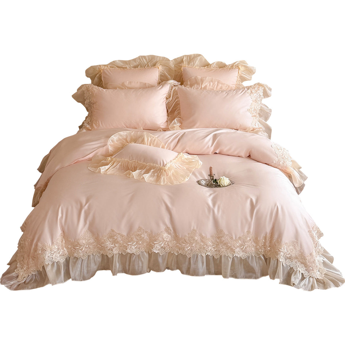 Romantisches Organza-volant Duvetbezug-Set mit Rüschenkissenbezügen