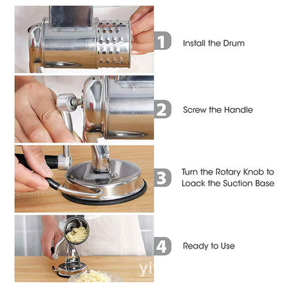 Rotary Multi-Drum Manual Grater and Slicer