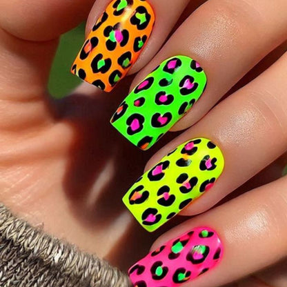 Neon Leopard Print Nagelkunst Extensions Brehn