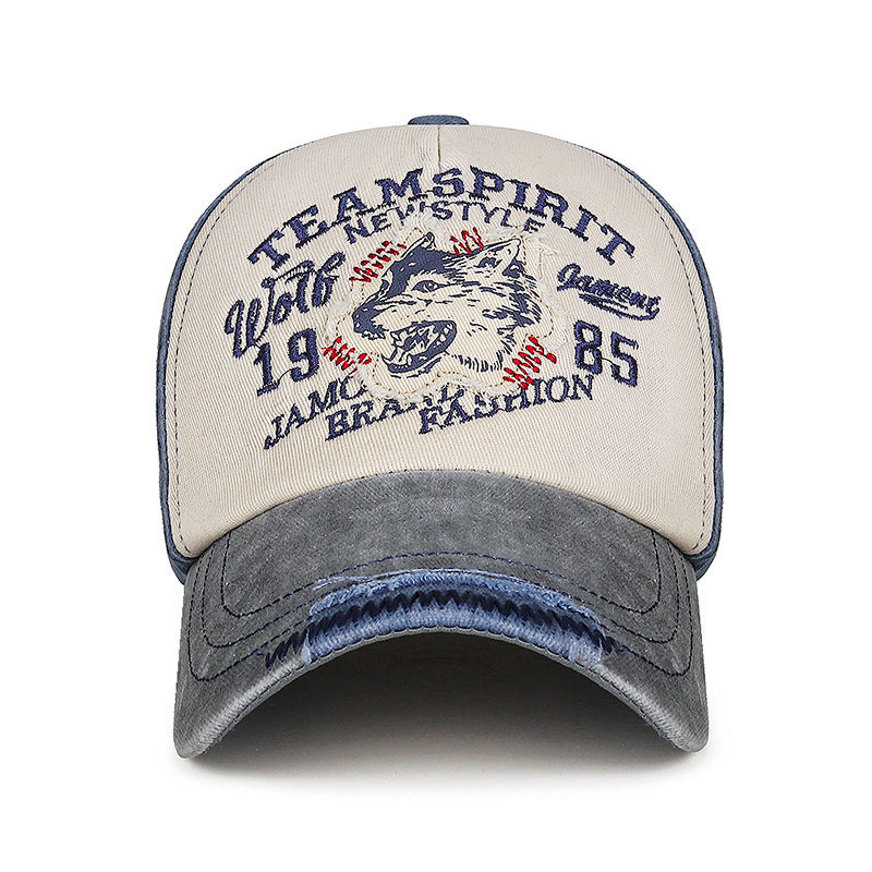 Herren Vintage-inspirierte gestickte Wolf-Kappe Brehn
