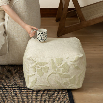 quadratischer Pouf mit Bouclé-Bezug und strukturiertem Jacquardmuster Brehn