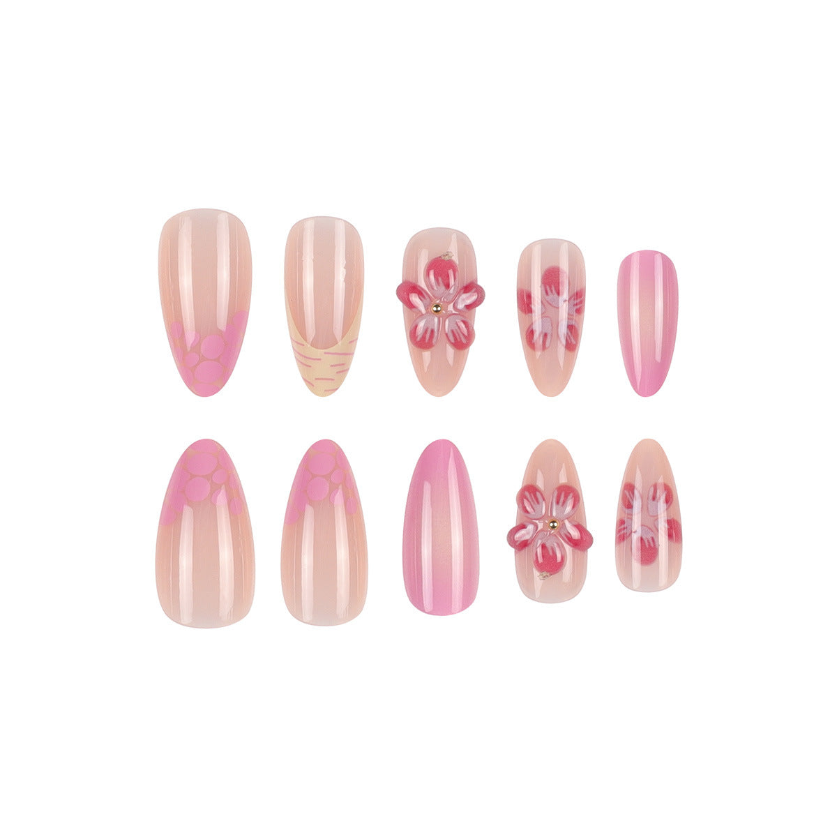 Blumeninspiriertes elegantes Press-On-Nagelset Brehn