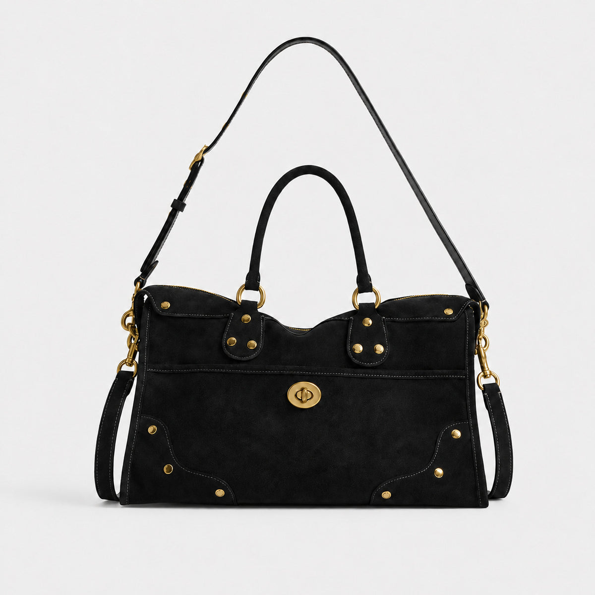 Elegante Wildlederhandtasche mit Messingakzenten