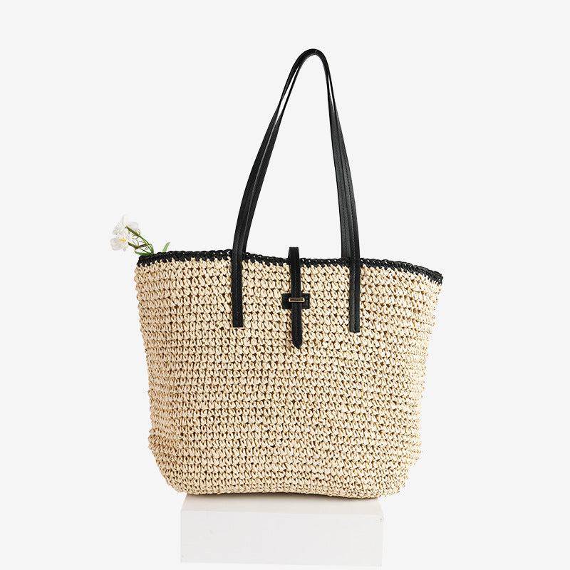 Damen Handtasche aus geflochtenem Naturmaterial mit Ledergriffen Brehn