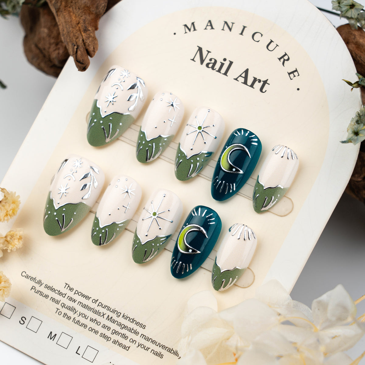 Künstlerisch von der Natur inspirierte Press-On Nagelkunst Brehn