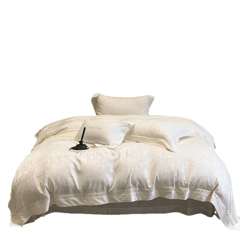 Satin-Jacquard Bettgarnitur mit dezenter Struktur und eleganter Borte