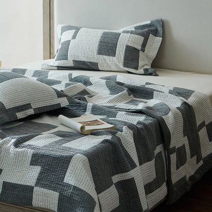 Gestepptes Baumwoll-Bettüberwurf-Set mit leichtem Patchwork‑Relief
