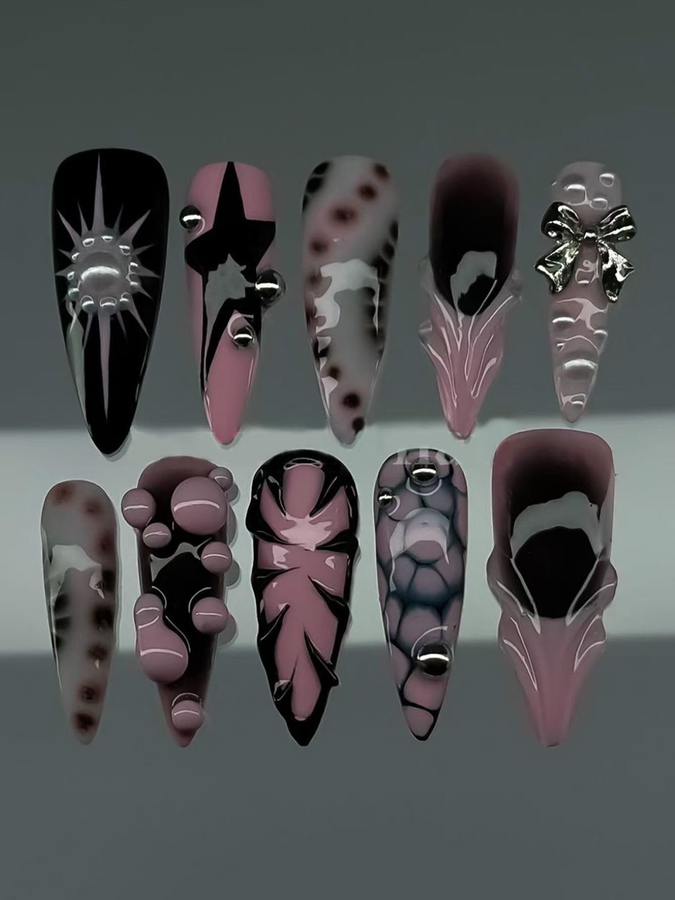Ozean-inspiriertes 3D dekoratives Press-On-Nagel-Set Brehn