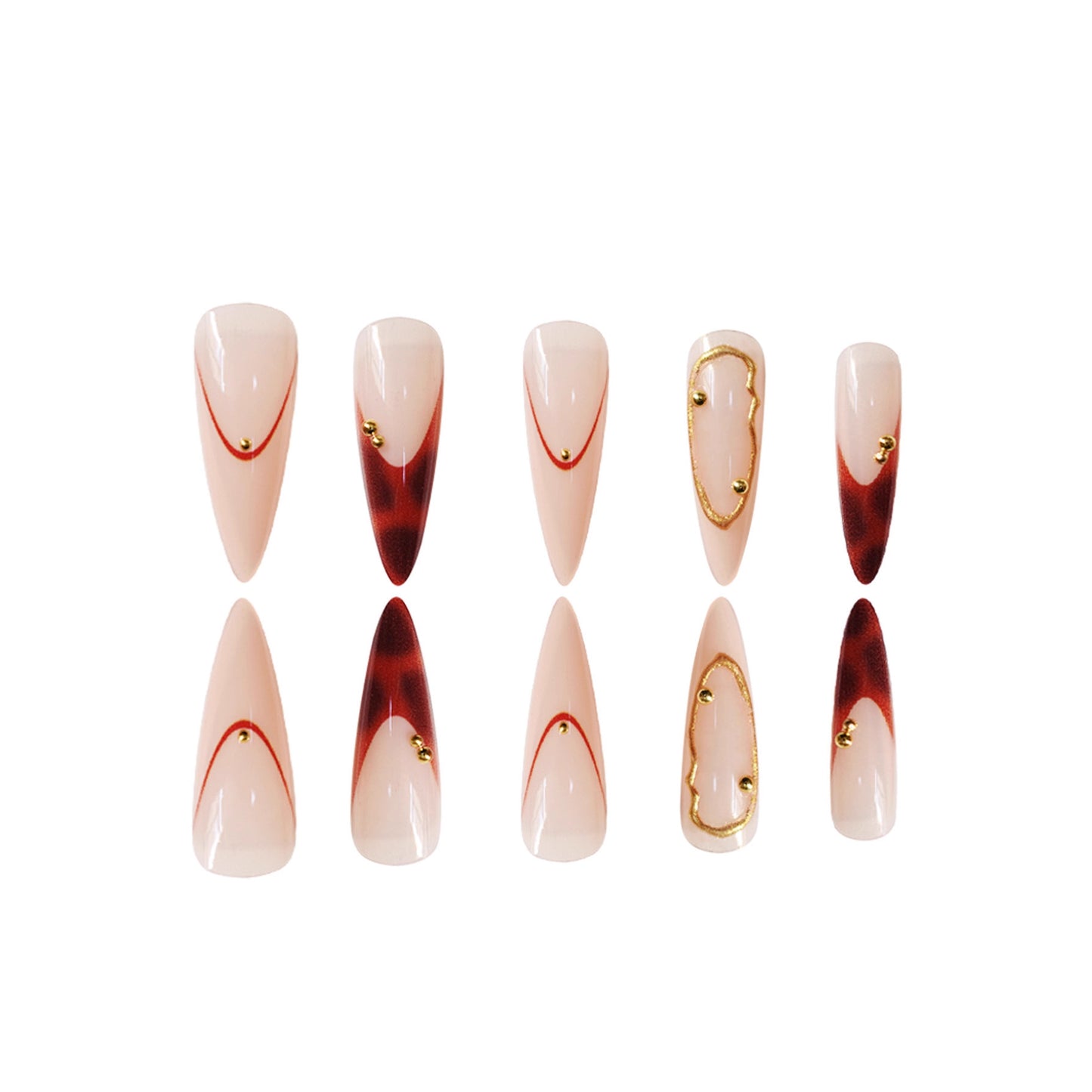 Stiletto Press-On Nagelkunst Set mit eleganten goldenen Akzenten Brehn