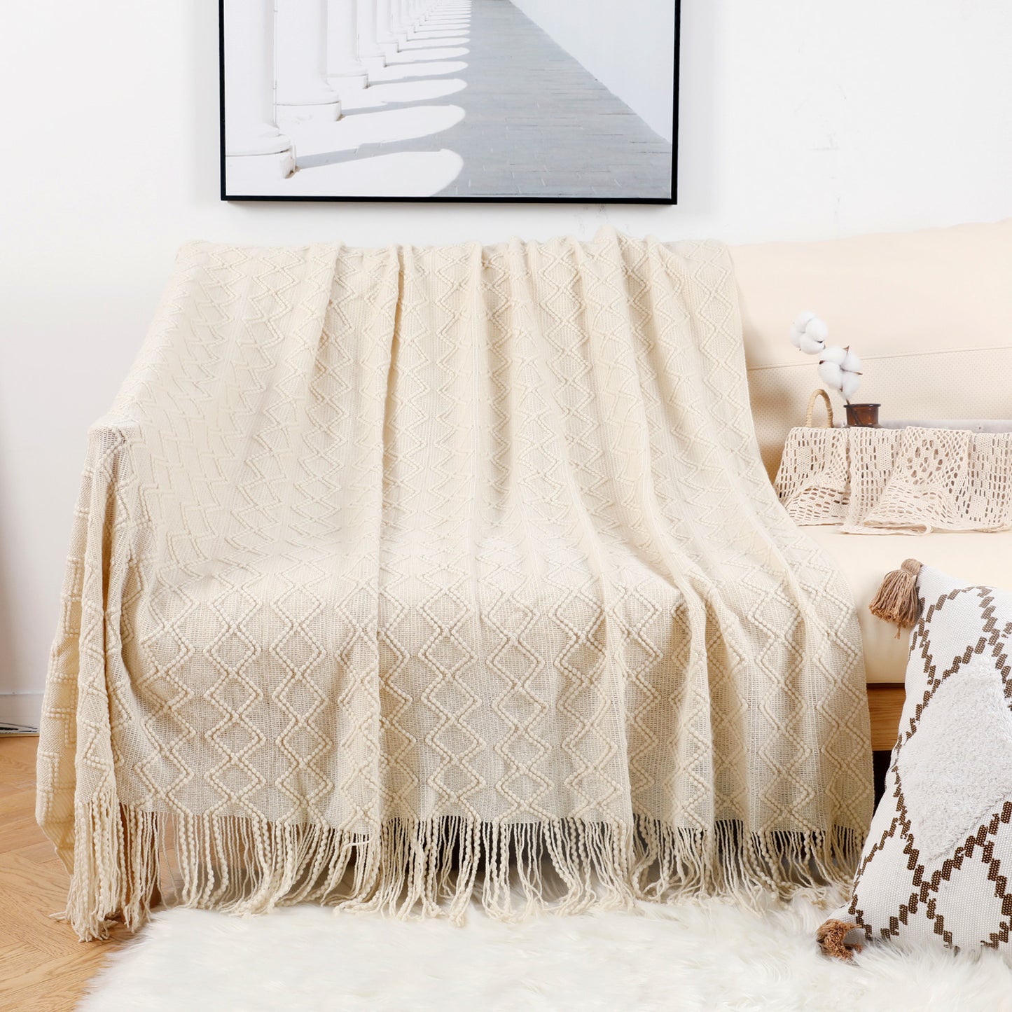 Damen elegante und gemütliche Strickdecke mit Fransen Brehn
