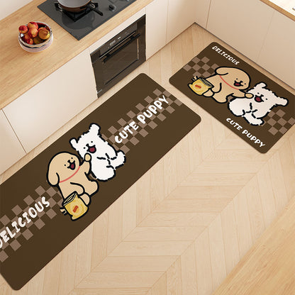 Cartoon Puppy Anti-Fatigue Kitchen Mat Set with Non-Slip Backing