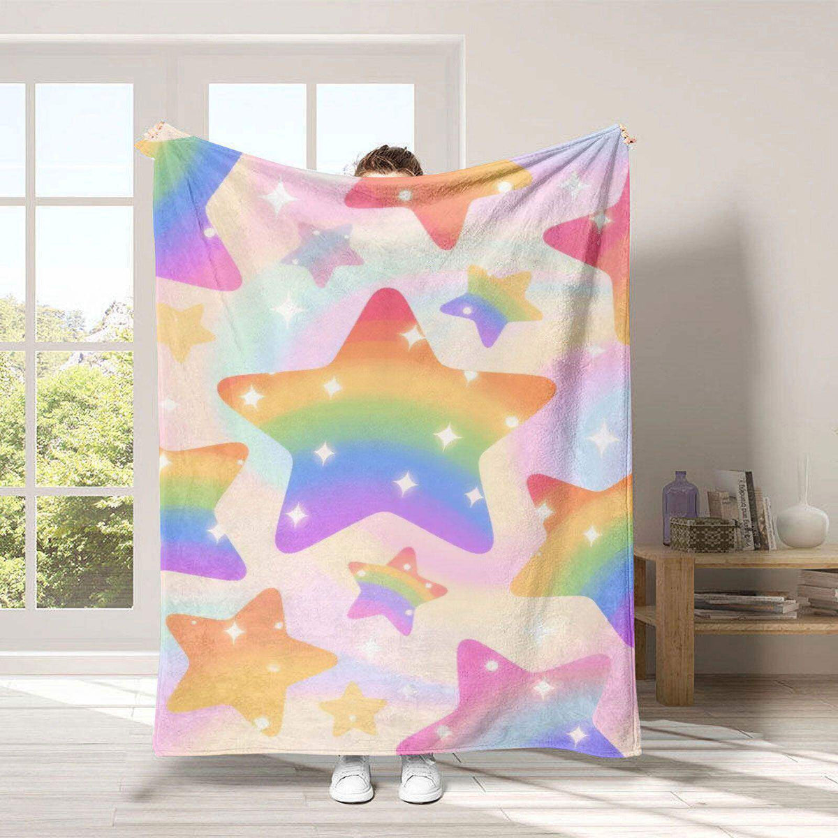 Gemütliche Regenbogen-Thema Fleece-Wurfdecke