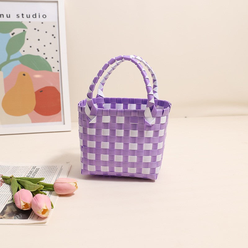 Damen Handtasche aus geflochtenem Kunststoff mit fröhlichem Muster Brehn