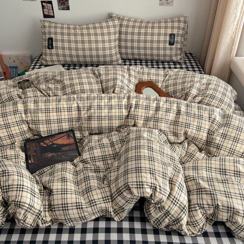 Premium Plaid Baumwoll Bettwäsche Set