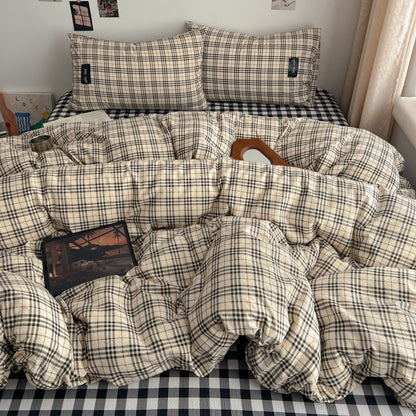 Premium Plaid Baumwoll Bettwäsche Set