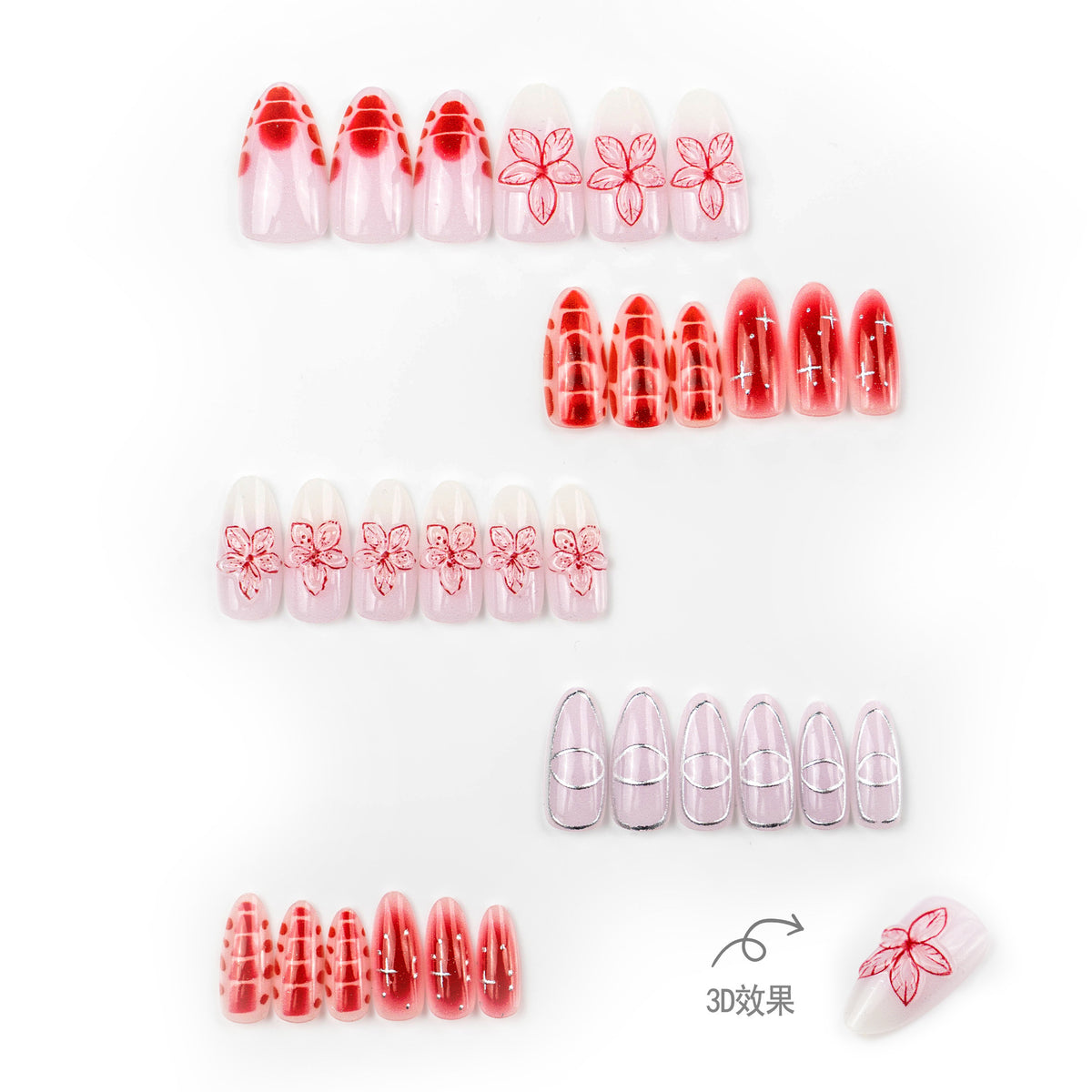 Kunstnagelset mit filigranen Blumen- und geometrischen Designs Brehn