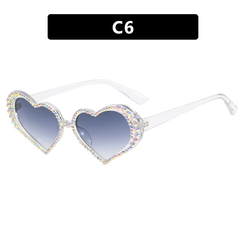 Damen Herzförmige Sonnenbrille mit strassbesetztem Rahmen Brehn