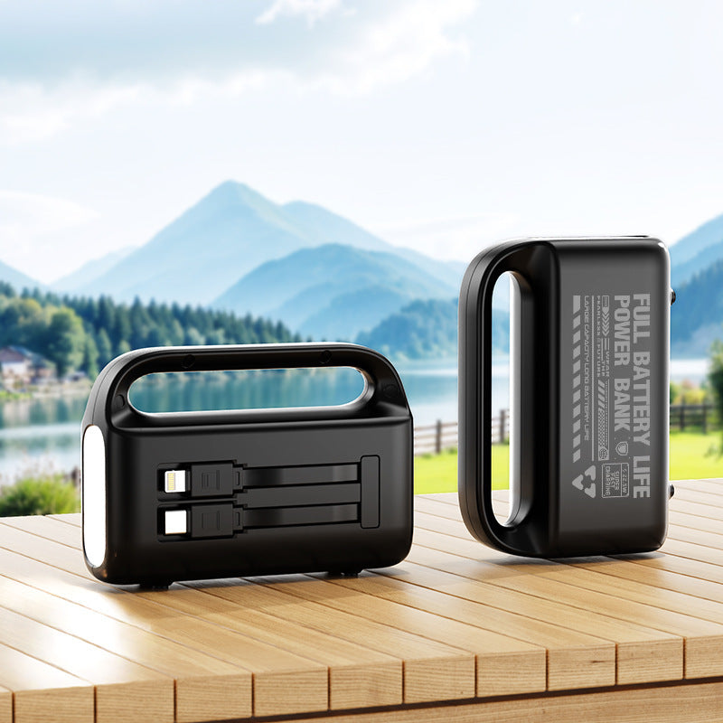 Tragbare Powerbank mit ergonomischem Griff und integrierten Ladeanschlüssen Brehn