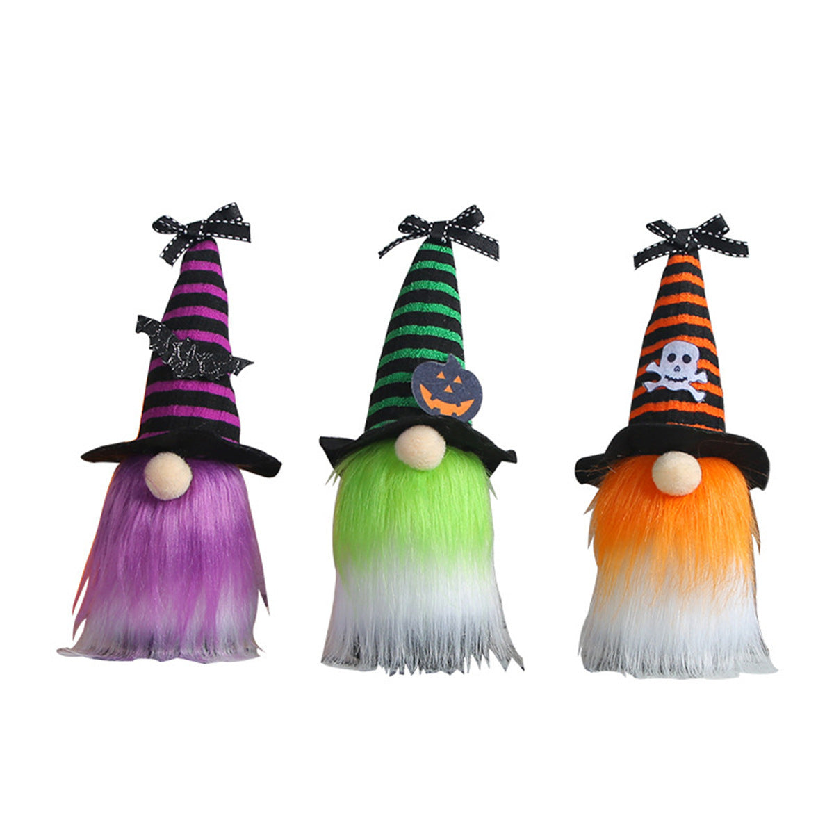 Halloween-Wichtel Dekofigur mit spitzem Hut und Kunstfellbart