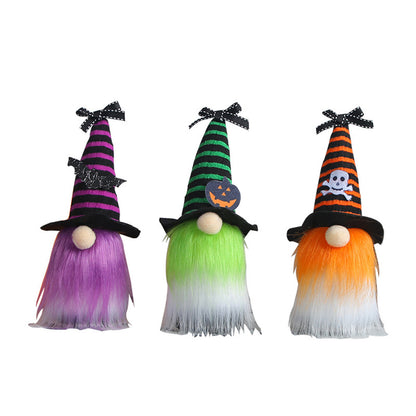 Halloween-Wichtel Dekofigur mit spitzem Hut und Kunstfellbart