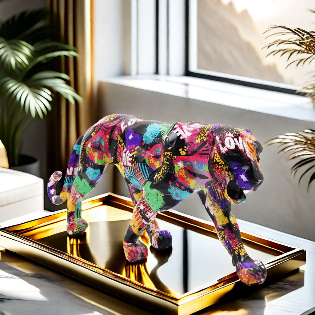 Dekorative Leopardenfigur aus Kunstharz Brehn