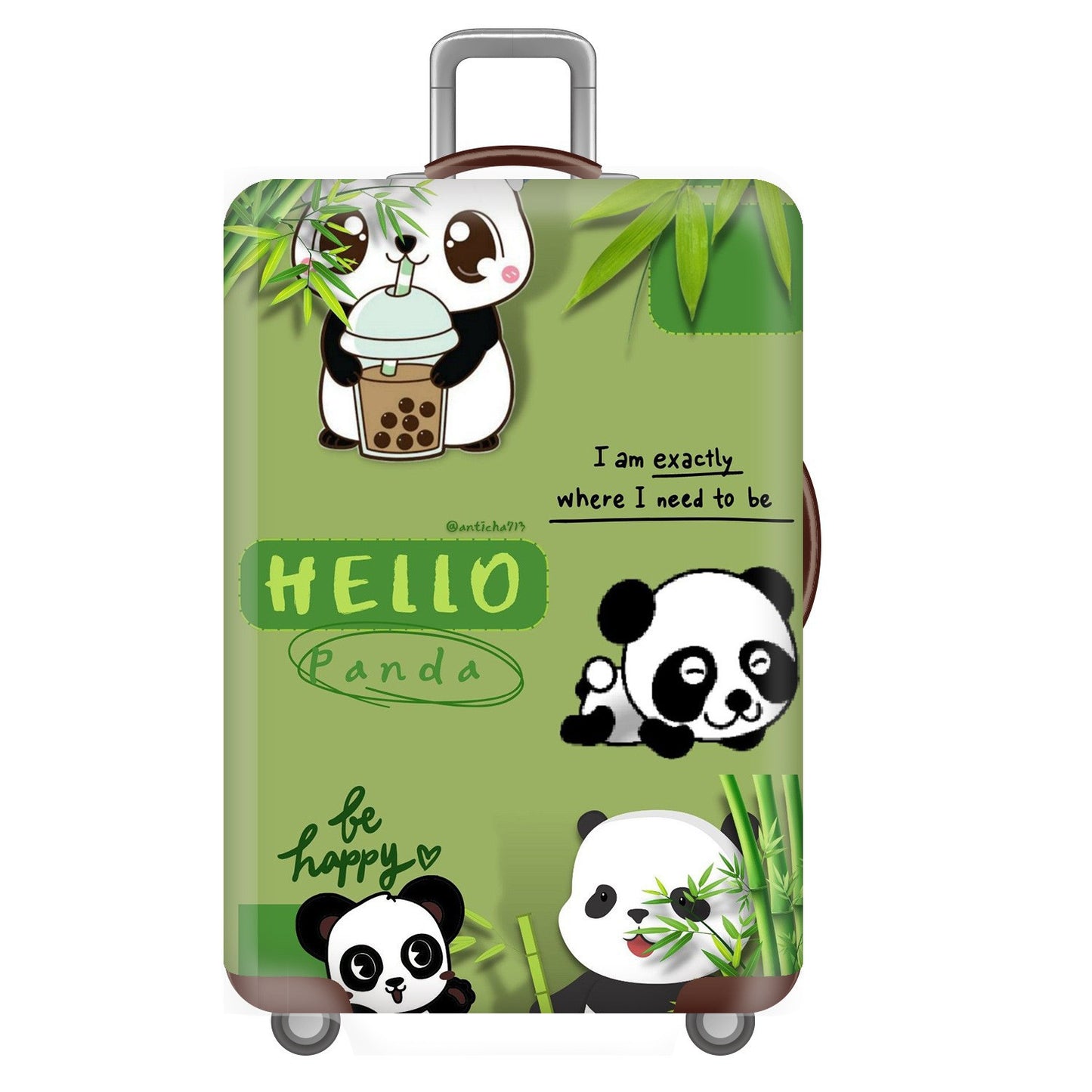 Unisex nan elastische Kofferhülle für Hartschalen-Trolley mit niedlichem Panda-Motiv, dehnbarer Schutzüberzug mit Griff‑ und Rollenöffnungen Brehn
