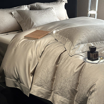 Umkehrbare strukturierte Sateen-Jacquard Bettbezugset mit Satin Saum und Kissenbezügen