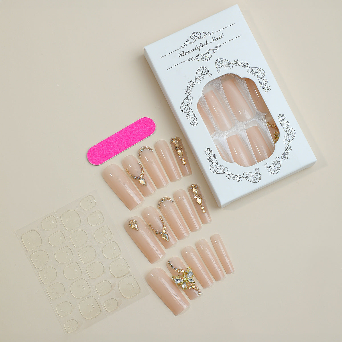 Dekoratives Press-On-Nagelset mit Strassverzierungen Brehn