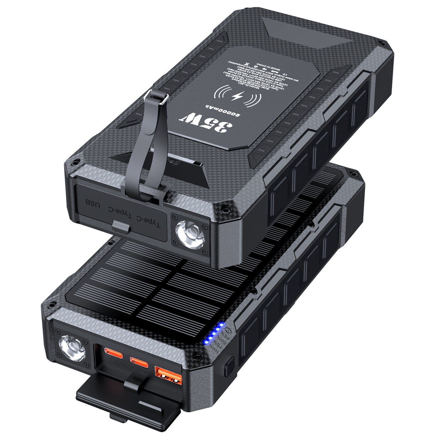 Solar Powerbank mit Schnellladefunktion und Integrierter Taschenlampe Brehn