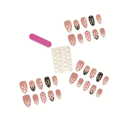 Künstlerisches Press-On-Nagelset mit Blumen- und Punkte-Designs