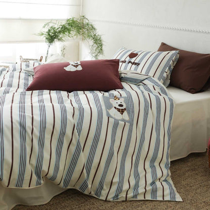 Bettwäsche-Set aus Baumwollsatin mit gestickten Kirsch-Motiven