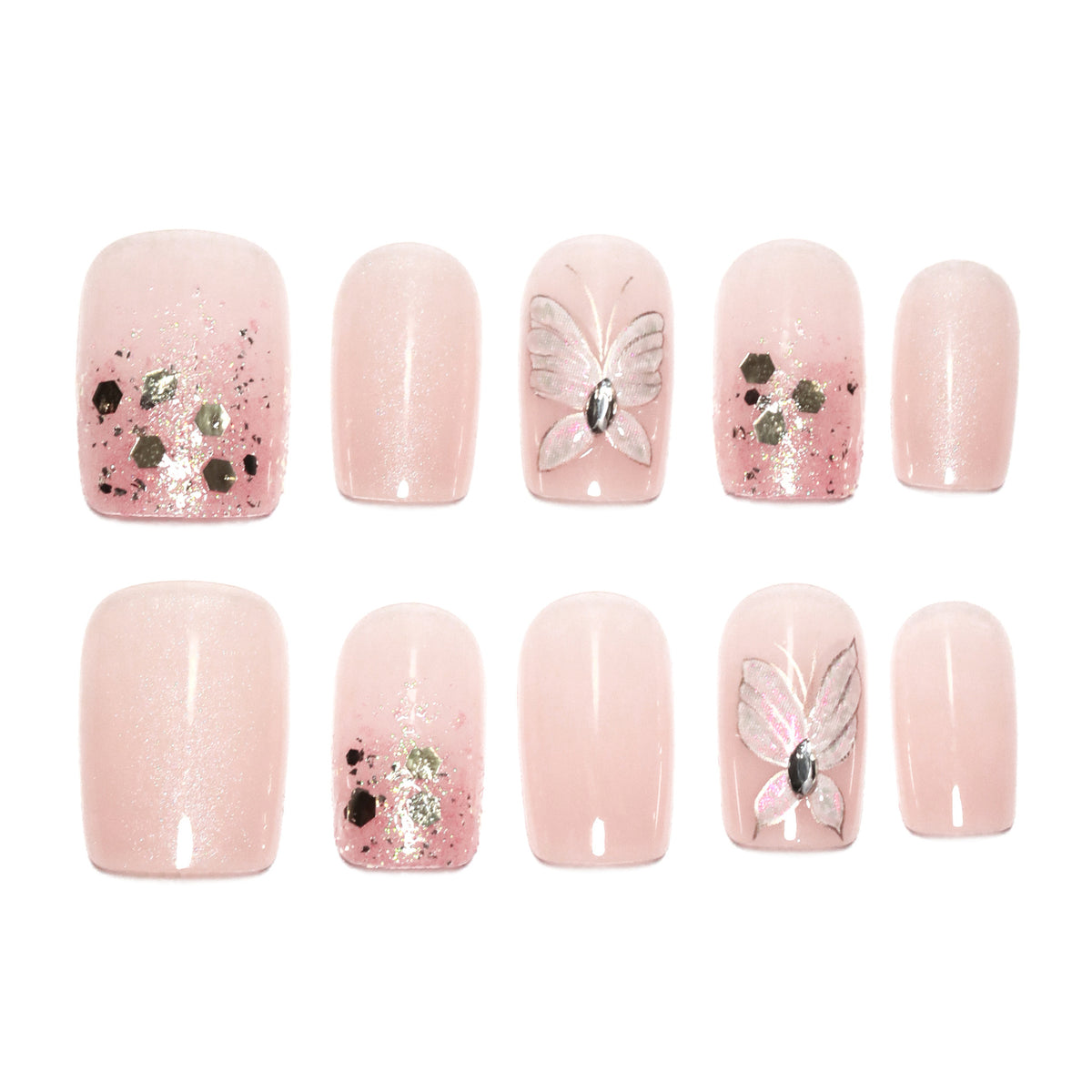 Kunstvolle Nagelkunst mit Schmetterlingsmotiven und Glitzerakzenten Brehn