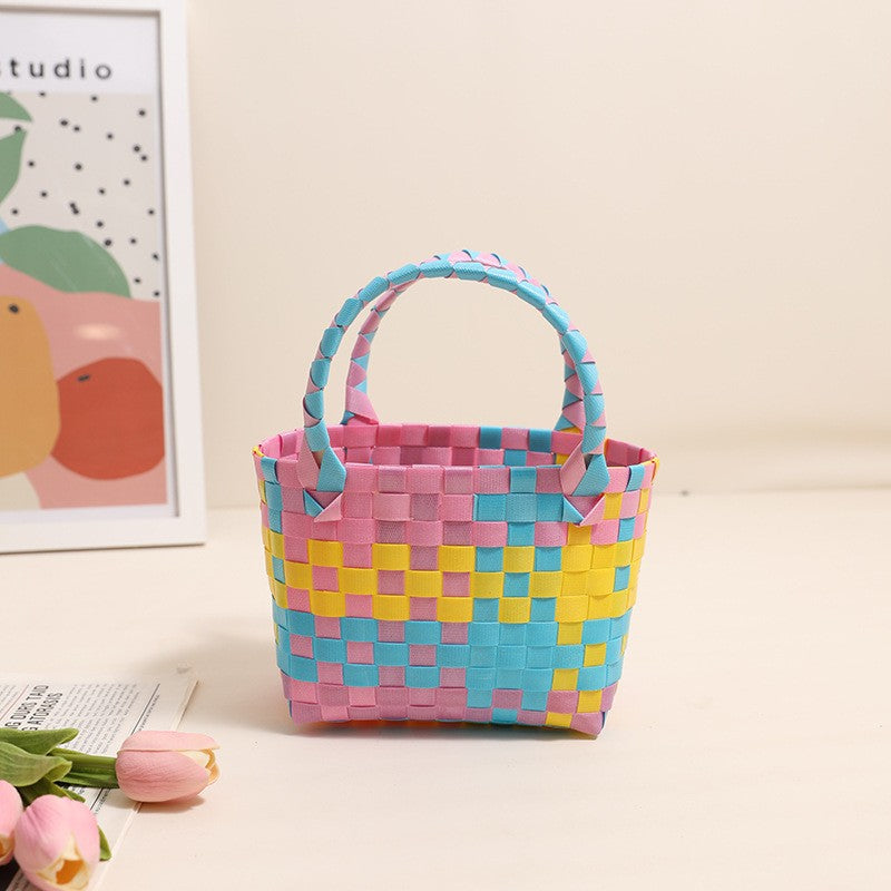 Damen Handtasche aus geflochtenem Kunststoff mit fröhlichem Muster Brehn