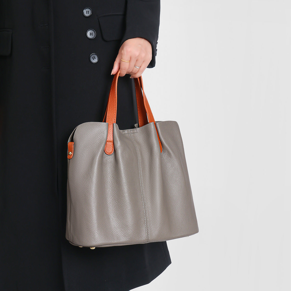 Weiches Rindsleder Raffiniert Shopper Tote mit Kontrastkurzen Griffen