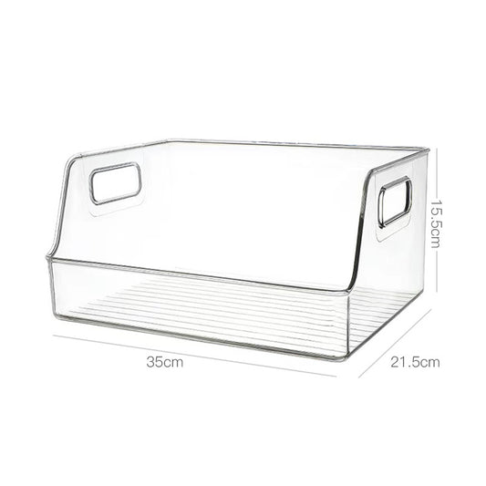 Transparente Organizerbox mit abgeschrägter Front und integrierten Griffen