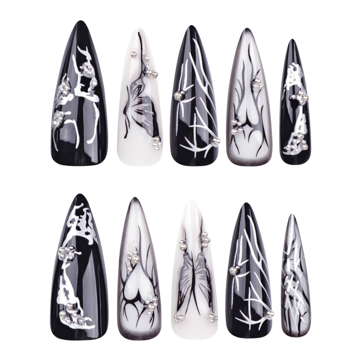 Kunstvolle Nagelkunst mit elegantem Schwarz-Weiß-Design Brehn