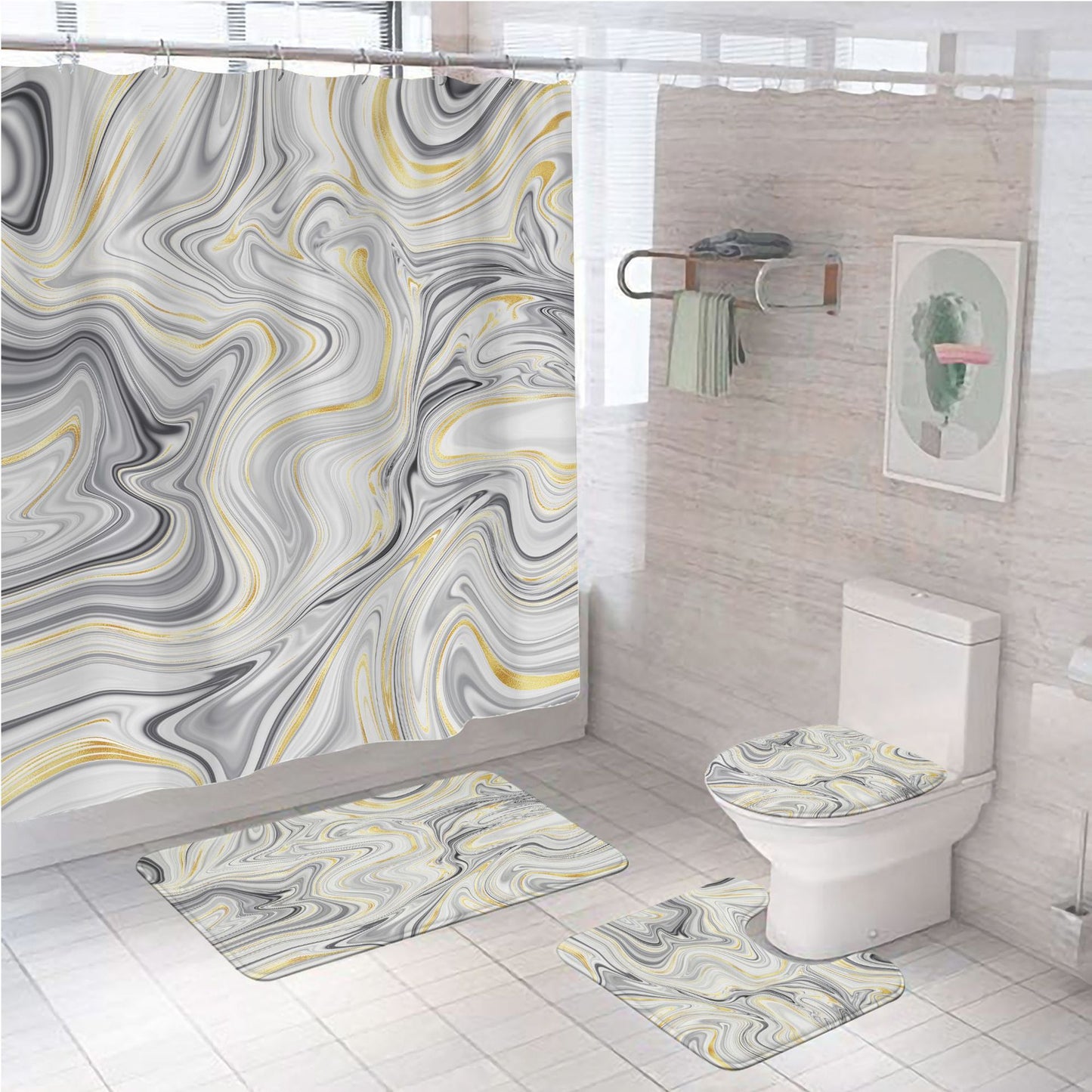 Elegantes Marmor-Muster Badezimmermatten-Set Brehn