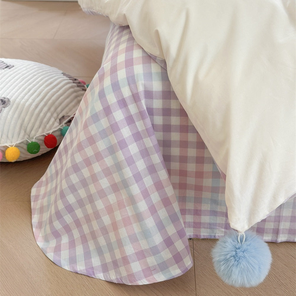 Bestickte Pastell-Punkt reversible Betthüllen-Set mit Pom-Pom-Ecken