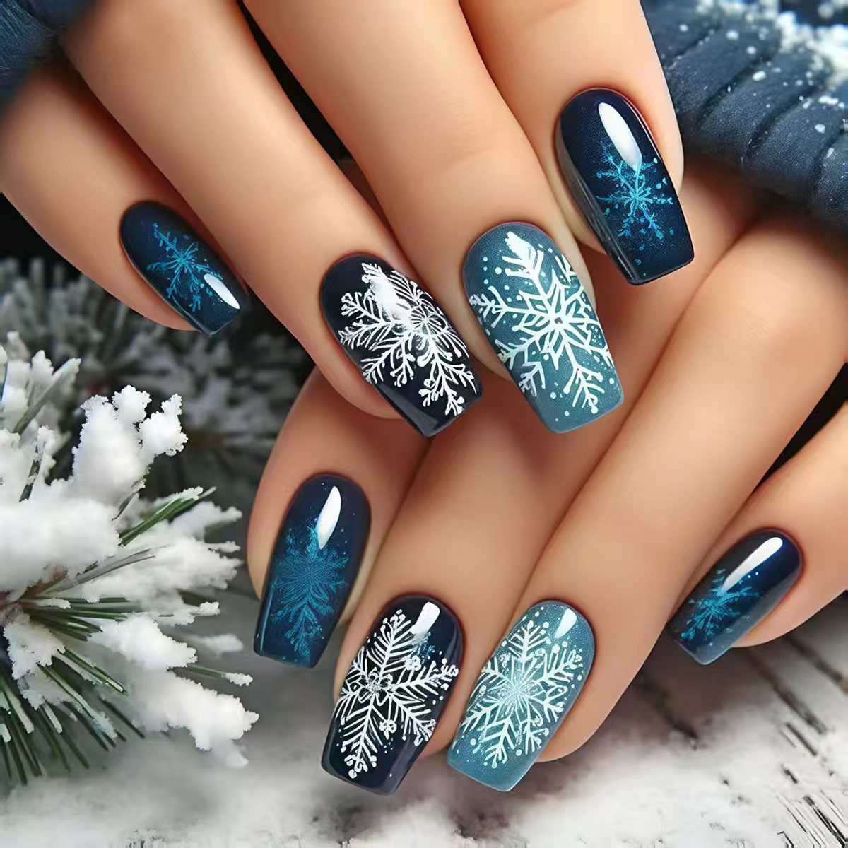 Kreative Kunstnägel Im Winterlichen Schneeflocken-Design Brehn