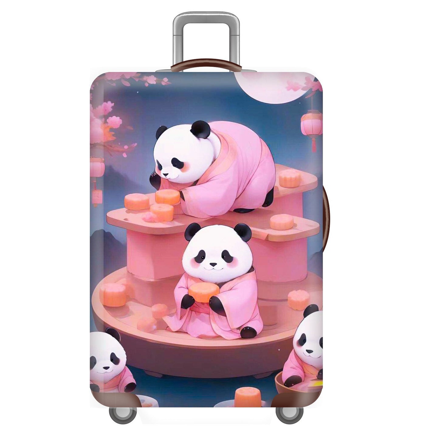 Unisex nan elastische Kofferhülle für Hartschalen-Trolley mit niedlichem Panda-Motiv, dehnbarer Schutzüberzug mit Griff‑ und Rollenöffnungen Brehn