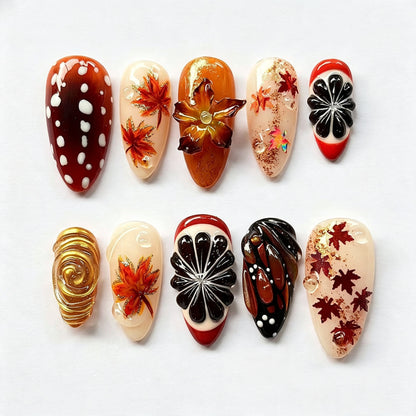 Künstlerisches Herbstblätter Press-On Nagelkunstset Brehn