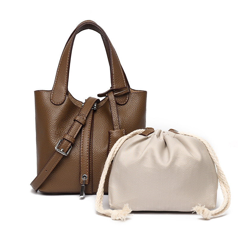Dual-Compartment Textured Leather Tote Bag Brehn
