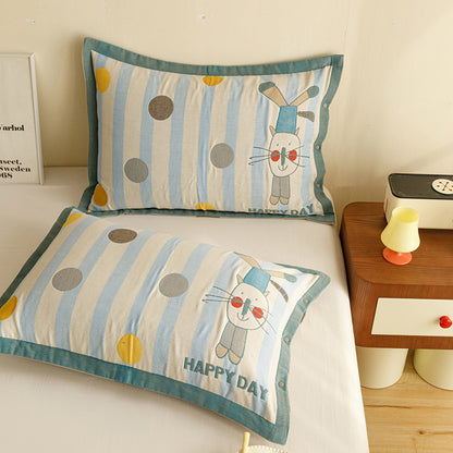 Kinder- und Jugend-Kissenbezug-Set mit niedlichem Haustiermotiv, Herz-Print und Knopfverschluss