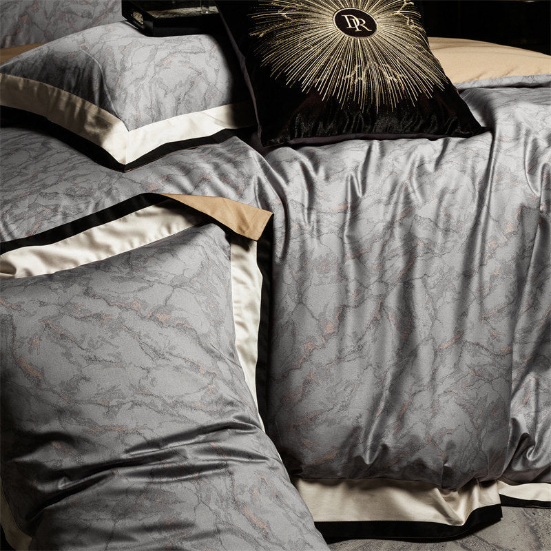 Luxus Satin Leopard-Print Bettbezug Set mit Kontrastbesatz