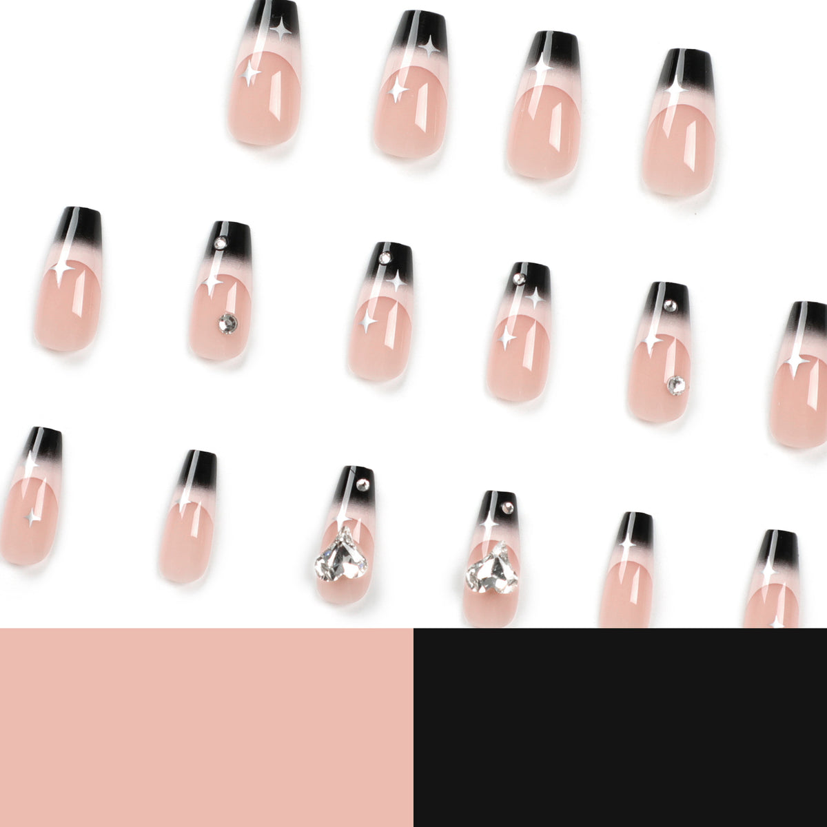 Künstliche Nagelverlängerungen mit elegantem Ombre-Design und Glitzerakzenten Brehn