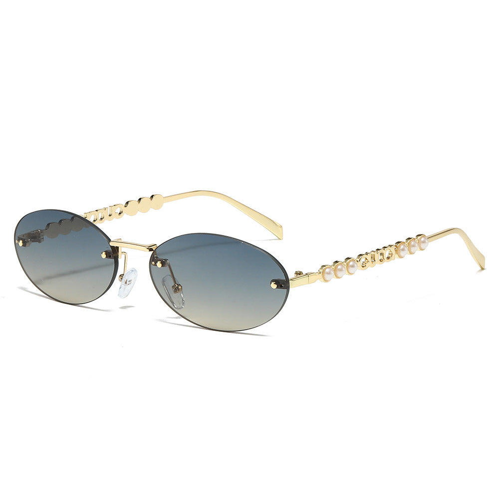 Damen modische Sonnenbrille mit ovalem Rahmen und perlenverzierten Bügeln Brehn