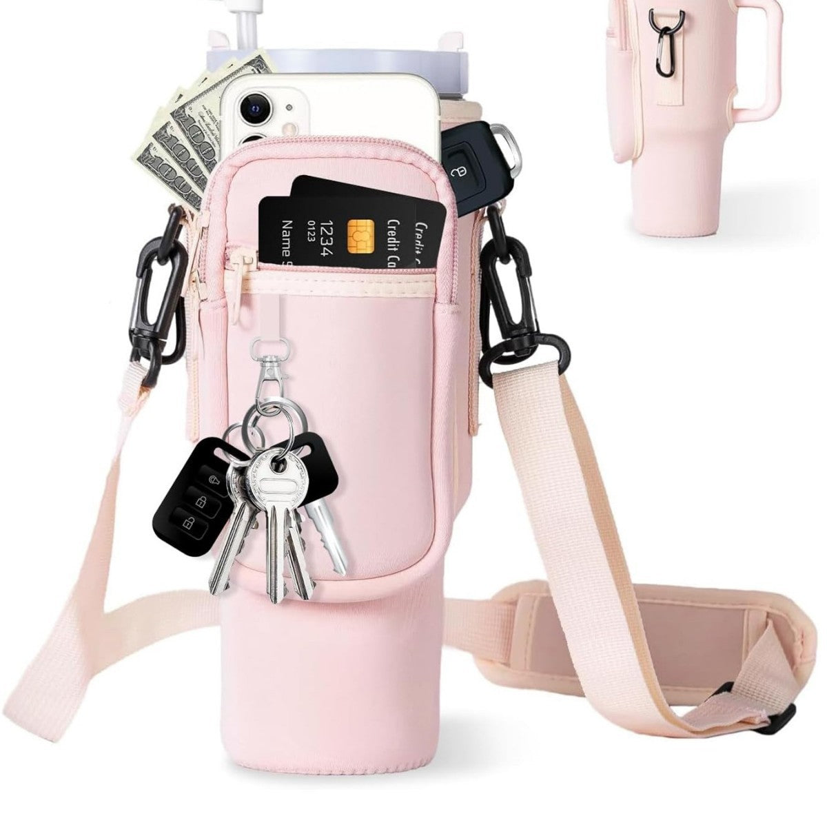 Damen trendige und glitzernde Trinkflasche mit Umhängetasche Brehn