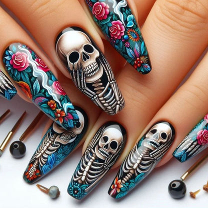 Gothic-Skelett-Themen-Acryl-Nagelkunst-Verlängerungen Brehn