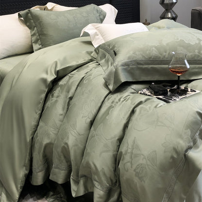 Premium Floral Jacquard Sateen Bettbezug Set mit besticktem Saum