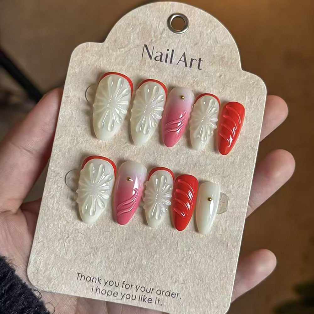 Handgefertigtes Blumen Press-On Nagelset Brehn